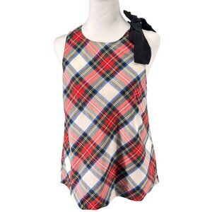 J. Crew Red plaid Bow Tie Shoulder Sleeveless Top Tartan Holiday EUC Sz 4